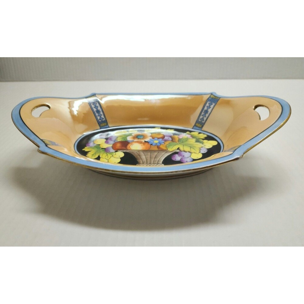 Antique Noritake Morimura Handpainted Made in Japan Luster Dish 2-Handles Fruits - Picture 3 of 11